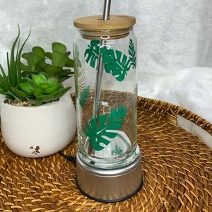 Beer Glass Can with bamboo lid and metal straw